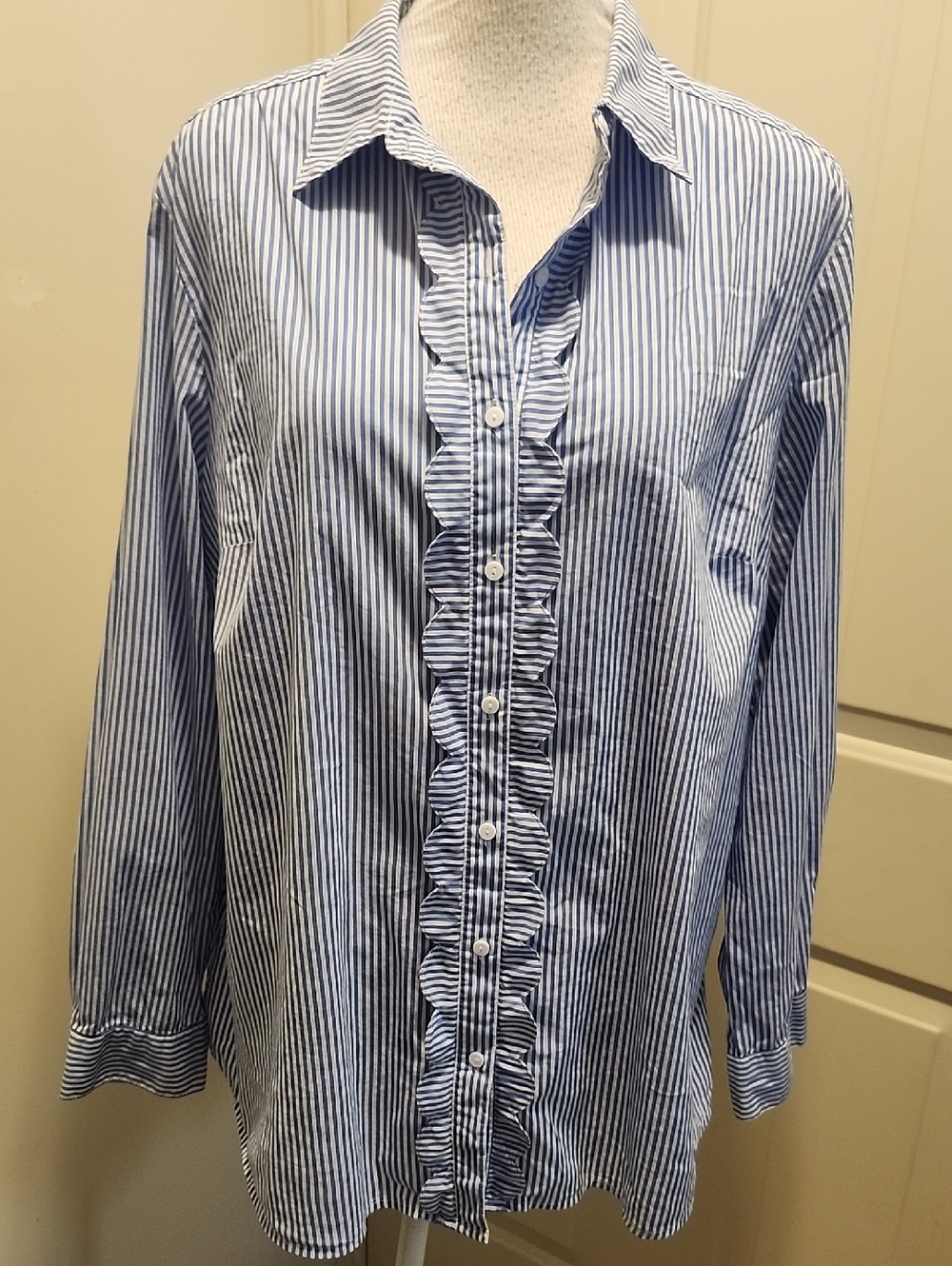 Truly Poppy Scalloped stripe shirt Bblouse Cotton 2X